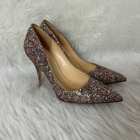 Kate Spade Pointed Toe Licorice Too Rainbow Glitter Pump Heel 7.5 B - Picture 1 of 7